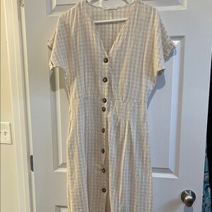 Mango Beige Checkered Midi Dress